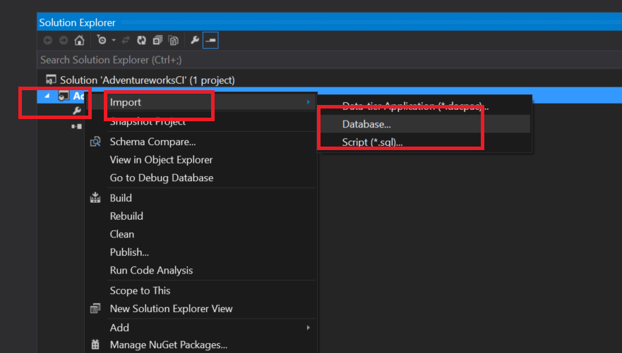 Import from SQL Server into SSDT