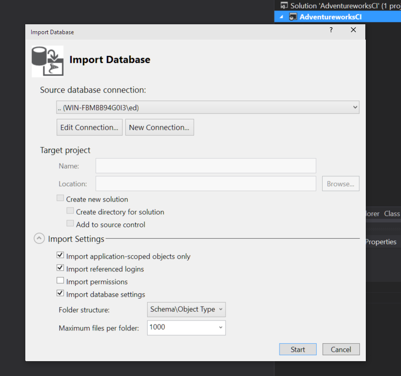 Import from SQL Server into SSDT